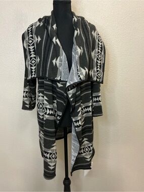 GIBIU USA tribal waterfall cardigan gray black open front sweater